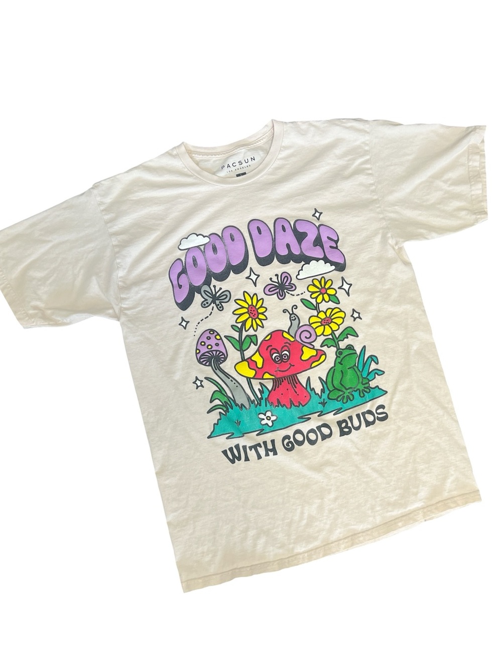 Pacsun White Graphic Tee Good Daze With Good Buds Mens size L